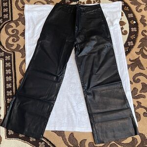 Shinestar women’s wide leg Black Leather Pants